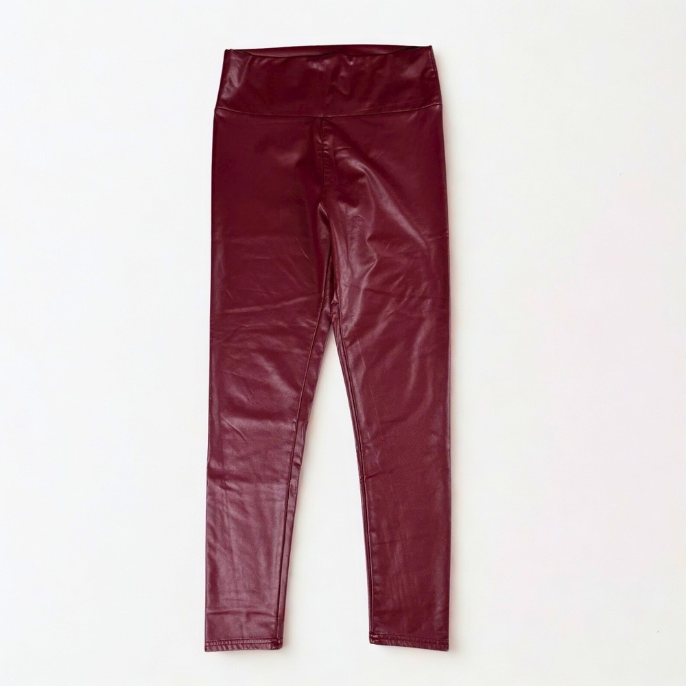 Red Faux Leather Leggings‎ Womens M Burgundy High Waist Pleather Stretch Skinny